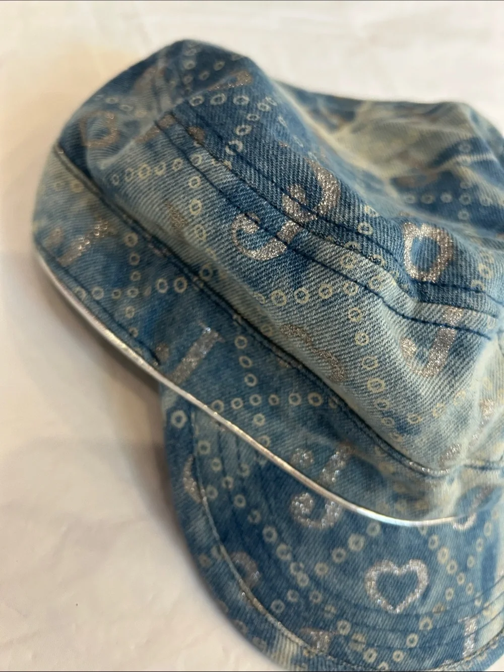 Justice Blue Denim Hat with Silver Heart and 'J' Print